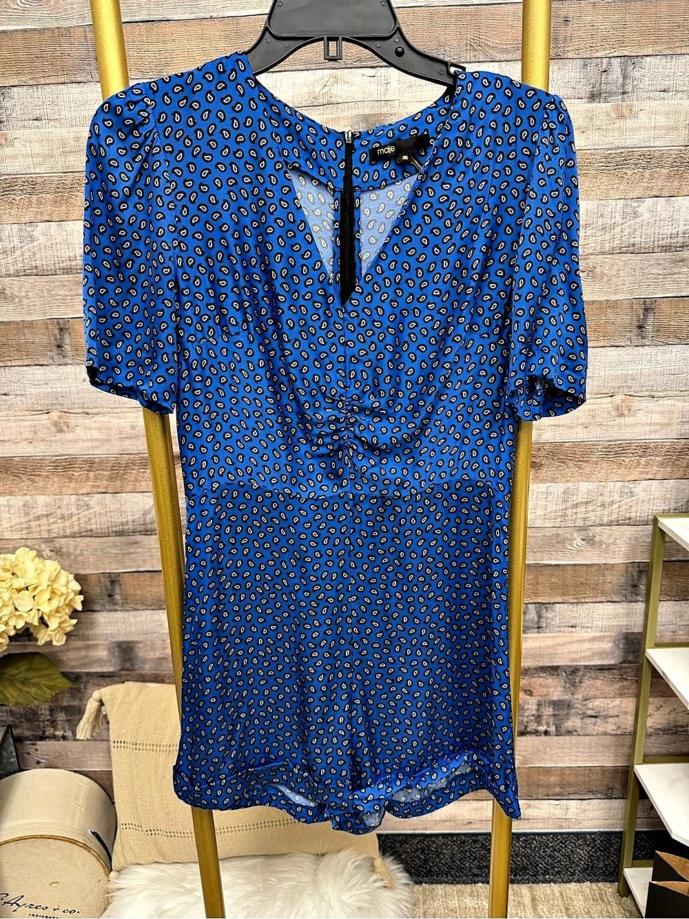 Maje blue patterned silky romper 36